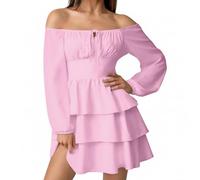 Caxndycing Disfraz de pirata para mujer, sin hombros, pelele blanco, vestido de manga larga, elegante, minivestido boho, mono caual, disfraz de Halloween, vestido renacentista, vestido de corsé, Rosa