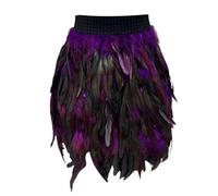 Caxndycing Falda de plumas de pavo real, disfraz de escenario, vestido de baile, carnaval, disfraz, falda de plumas, minifalda para cosplay, carnaval, rendimiento, falda gótica de tul, morado, XXL