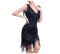 Caxndycing Gatsby - Vestido de cóctel para mujer de los años 20, con flecos, lentejuelas, con flecos, estilo vintage, vestido de cóctel con accesorios para fiesta de noche, Negro , S