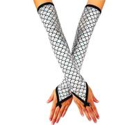 Caxndycing Guantes sin dedos para mujer, diseño de sirena, talla única, brillante, escamas de pescado impresas, calentadores largos para fiestas temáticas, carnaval, plata, Talla única
