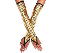 Caxndycing Guantes sin dedos para mujer, diseño de sirena, talla única, brillante, escamas de pescado impresas, calentadores largos para fiestas temáticas, carnaval, dorado, Talla única