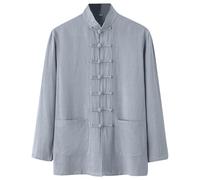 Caxndycing Hombre Estilo Chino Tradicional Traje Tang-Traje Camisas de Lino Taiji Qi Gong Artes Marciales Wing Chun Shaolin Tai Chi Taekwondo Chándal Camisa de Lino Color Sólido, gris, XL