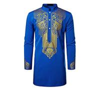 Caxndycing Hombres Caftán Musulmanes Vestidos Musulmanes Algodón Musulmán Ramadán Qamis Liso Oración Islámica Abaya Hombres Manga Larga Kamis Djellaba Marroquí Jelaba Kaftan Vestido Ramadán Ropa, azul