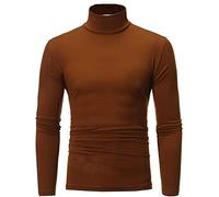 Caxndycing Jersey de cuello alto de manga larga, monocolor, elástico, cómodo, jersey de punto acanalado, corte ajustado, sudadera de punto fino, camiseta básica, cuello de tortuga, camiseta de manga