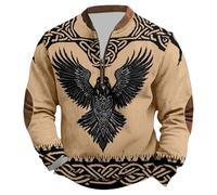 Caxndycing Jersey vikingo para hombre al aire libre con media cremallera, sudadera de manga larga, mitología nórdica medieval, suéter de invierno, sin capucha, suéter de trabajo, sudadera deportiva de