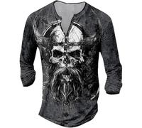 Caxndycing Jersey vikingo para hombre, mitología nórdica, sudadera gótica, vintage, jersey de trabajo, tatuaje vikingo, camiseta de cuello redondo, camiseta de manga larga, ropa vikinga, gris oscuro