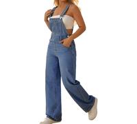 Caxndycing Mono de mujer vaqueros largos de verano con peto para mujer, sin mangas, mono de verano con cuello en U, elegante vaquero con bolsillos, botones, mono informal, azul, XL