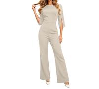 Caxndycing Mono de verano para mujer, elegante, festivo, largo y entallado, traje de pantalón para invitados de boda, pierna ancha, mameluco para mujer, media manga con bolsillo, traje de negocios