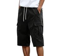 Caxndycing Pantalones capri para hombre, monocolor, 7/8, pantalones cargo vintage, ligeros, pantalones cortos de chándal para correr, con múltiples bolsillos, bermudas, pantalones de trabajo para