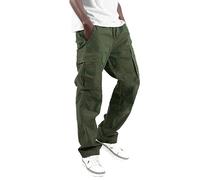 Caxndycing Pantalones cargo para hombre, largos, deportivos, de trabajo, de un solo color, para el tiempo libre, con varios bolsillos y cintura elástica, pantalones de senderismo, Verde militar., L