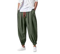 Caxndycing Pantalones de lino largos para hombre, pantalones harén anchos y ligeros, pantalones bombachos, pantalones japoneses, pantalones de ocio, pantalones medievales, pantalones Y2K Streetwear