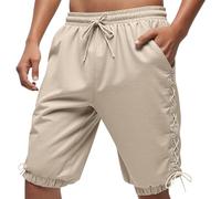 Caxndycing Pantalones medievales cortos para hombre, pantalones piratas piratas con cordones, vikingos, piratas, pantalones largos, cosplay, pantalones cortos, informales, vintage, pantalones chinos