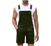 Caxndycing Peto para hombre, pantalones cortos de gran tamaño, pantalones vaqueros holgados, monos vintage denim mono largo elástico, pantalones de peto de corte holgado, pantalones cargo, verde, L