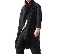 Caxndycing Poncho para Hombre Irregular Largo Abrigo de Algodón Lino Jersey Monocolor Casual Cape Otoño Ropa de Calle, Negro, M