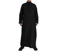 Caxndycing Ropa árabe hombres musulmán caftán hombres algodón lino verano fresco jilbab hombres musulmán túnica oración ropa para hombres ropa islámica tóbe marroquí, Negro , XL