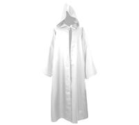 Caxndycing Ropa medieval para hombre, capa larga con capucha, disfraz de Halloween, hasta el suelo, con capucha, capa medieval renacentista, túnica de monje, sacerdote, Blanco, 3XL