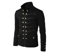 Caxndycing Ropa medieval para hombre, manga larga, cuello alto, gabardina, steampunk, gótico, cruzado, chaqueta vintage de doble botonadura, elegante, uniforme de príncipe, disfraz de Halloween, Negro