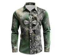 Caxndycing St Patricks Day Camisa Hombre Trébol Amuleto de la Suerte Verano Camisas Casual Hombre Camisas Impresas Suelta Playa Divertida Blusa Festiva Top Hawaii Camiseta de Manga Larga, 04 Verde