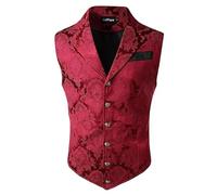 Caxndycing Steampunk Chaleco tradicional para hombre, chaleco victoriano para boda, ajustado, moderno, clásico, elegante, chaleco de esmoquin, chaleco de negocios victoriano, chaleco de traje, rojo