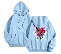 Caxndycing Sudadera con capucha de gran tamaño para hombre con estampado de rosas y calaveras, disfraz de Halloween, otoño, invierno, jersey Y2K Streetwear con capucha con cordón, azul claro, M
