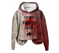 Caxndycing Sudadera con capucha de Halloween para hombre con divertido estampado de gotas de sangre de Halloween Harajuku Hip Hop de manga larga sudadera con estampado de salpicaduras de sangre I'm