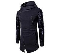 Caxndycing Sudadera con capucha para hombre Assassins Creed Side de piel, forro polar, gótico, sudadera con capucha con cremallera oblicua, de piel, patchwork, chaqueta con capucha, dobladillo