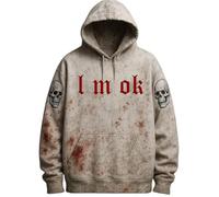 Caxndycing Sudadera con capucha para hombre con divertido estampado de gotas de sangre de Halloween Harajuku Hip Hop de manga larga sudadera con estampado de salpicaduras de sangre I'm Fine Blood