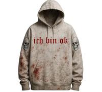 Caxndycing Sudadera con capucha para hombre con divertido estampado de gotas de sangre de Halloween Harajuku Hip Hop de manga larga sudadera con estampado de salpicaduras de sangre I'm Fine Blood