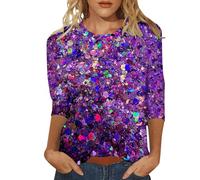 Caxndycing Tops con purpurina para mujer, traje de Nochevieja, elegante, lentejuelas, túnica, blusas para mujer, blusas festivas, para bodas, fiestas, morado, XXL