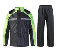 Caxndycing Traje de lluvia para hombre, resistente al agua, para moto, resistente al viento, reflectante, traje de motocicleta ligero, cortavientos, conjunto de 2 piezas, chubasquero y pantalones de