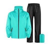 Caxndycing Traje de lluvia para mujer y hombre, impermeable, para bicicleta, chubasquero, cortavientos, chaqueta y pantalones de lluvia, traje de lluvia, traje de bicicleta y moto, azul celeste, M