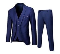 Caxndycing Traje para hombre de 3 piezas, traje de boda, chaqueta de traje, chaleco de traje, chaleco, pantalones, padrinos de boda, traje de verano, dos botones, esmoquin para hombres, azul marino, L