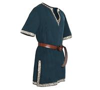 Caxndycing Túnica medieval para hombre, túnica LARP Knight camisa, falda de cosplay, disfraz de Halloween, fiesta, disfraz medieval, vikingo, renacentista, camisa de cuello alto, verde, M