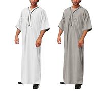 Caxndycing Vestido musulmán para hombre de Oriente Medio, túnicas de Arabia Saudita, cuello bordado, caftán de oración, tóbe, vestido marroquí islámico, Y gris., XL