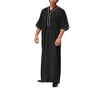 Caxndycing Vestido musulmán para hombre de Oriente Medio, túnicas de Arabia Saudita, cuello bordado, caftán de oración, tóbe, vestido marroquí islámico, X negro., L