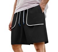 Caxndycing Waffle Shorts Herren kurze Hosen elastische Taille Strandshorts mit Taschen Einfarbige Bermuda Freizeithorts Sommer Baumwolle Jogginghose Baggy Trainingshose mit Kordelzug, Negro , 3XL