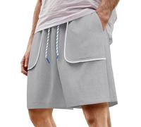 Caxndycing Waffle Shorts Herren kurze Hosen elastische Taille Strandshorts mit Taschen Einfarbige Bermuda Freizeithorts Sommer Baumwolle Jogginghose Baggy Trainingshose mit Kordelzug, gris, 4XL