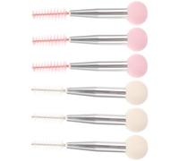 CAXUSD 6 Piezas Pincel de Maquillaje Esponja Multifuncional de Doble Cabezal, Tubo de Aluminio y Nylon, para Cejas y Rímel, Aplicador de Pomada de Cejas, Color Plata