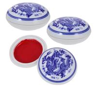 CAXUSD Almohadilla de Tinta Set de 3 Piezas para Caligrafía Estilo Chino Retro, Caja de Cerámica Azul, Fácil de Limpiar, Práctica para Dibujo y Obsequio
