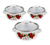 CAXUSD Cacerolas Esmaltadas Tapa Grande que Sella Humedad y Sabor Juego de 3 Asas Dobles Pequeñas para Cocinar Salsas Varios estilos Adecuado para Cocina Diaria Varios estilos