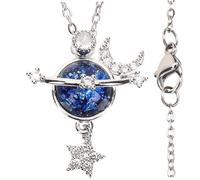 CAXUSD Collar Mujer Estrella con Colgante Planeta Luna y Estrellas Azules Joyería Elegante para Madres y Hijas Diseño Creativo y Brillante Accesorio de Moda Versátil