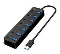 CAXUSD Concentrador USB Puertos con Teclas Independientes Transmisión Rápida Divisor Múltiple para Portátil y Pc con Puerto De Alimentación para Conexión Estable