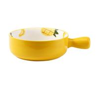 CAXUSD Cuenco de Cerámica Asa para Sopa y Frutas, Resistente y Fácil de Limpiar, Diseño Redondo en Color Amarillo Adecuado para Buffet y Mesa