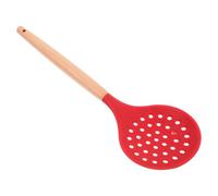 CAXUSD Espumadera de Silicona Mango de Madera, Cuchara Coladora Ranurada Resistente al Calor, Utensilio para Filtrar Aceite y Servir Comida, Color Rojo, Adecuado para Varios estilos