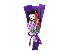 CAXUSD Ramo de Graduación con Oso de Peluche Adorable Diseño Único Accesorio para Graduados con Flores Moradas Regalo para Fiesta Académica