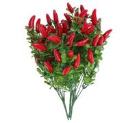 CAXUSD Tallos de pimiento artificial con hojas de plástico, plantas de chile sintético, 4 piezas de ramo de hojas artificiales para decoración del hogar, cocina, granja, fiesta