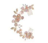 CAXUSD Tocado de novia con peineta de flores de cristal, accesorio para el cabello de cobre con perlas de imitación para bodas, mujeres, peine de diadema