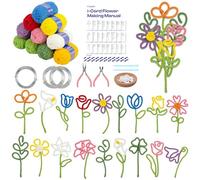 Caydo Kit de Fabricación de Flores iCord 20 Flores y 4 Plantillas de Hojas, 10 Madejas de Hilo y 25m de Alambre para Manualidades, Ideal para Principiantes