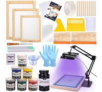 Caydo Kit de serigrafía de 54 piezas Inculde de 50 W LED de exposición UV, 6 tintas de impresión de pantalla a color, emulsión fotográfica de impresión de pantalla, revestimiento de cuchara de