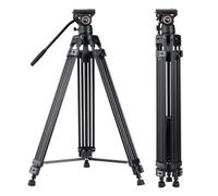 Cayer BF30L 73"/187cm Trípode Video, Soporte de Trípode de Aleación de Aluminio Resistente con 360° Cabezal de Arrastre Fluido, Placa QR Compatible con Canon Nikon Sony Otras,Carga hasta 17.6lb/8kg